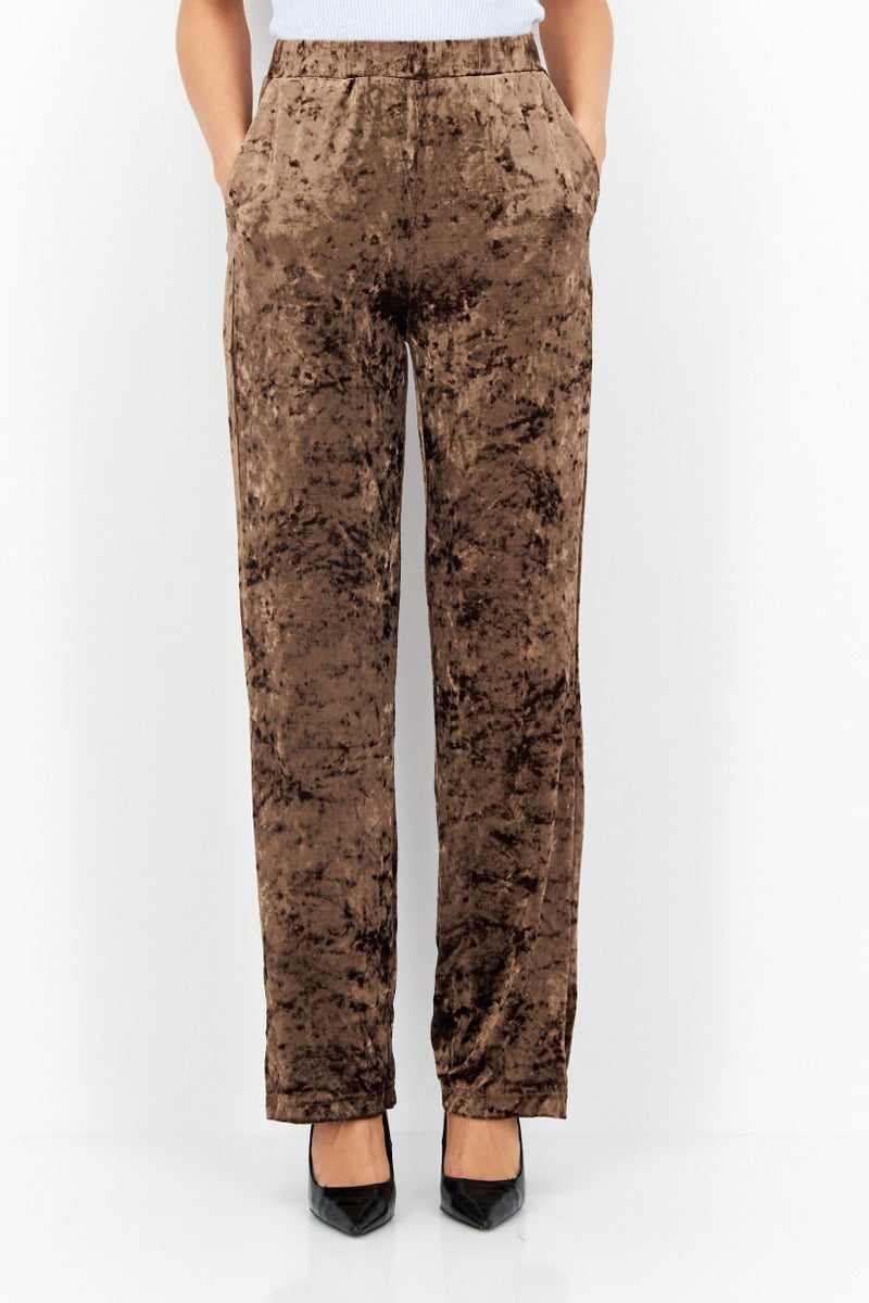 En Saison Women Regular Fit Velvet Side Pocket Pants, Brown - Image 1