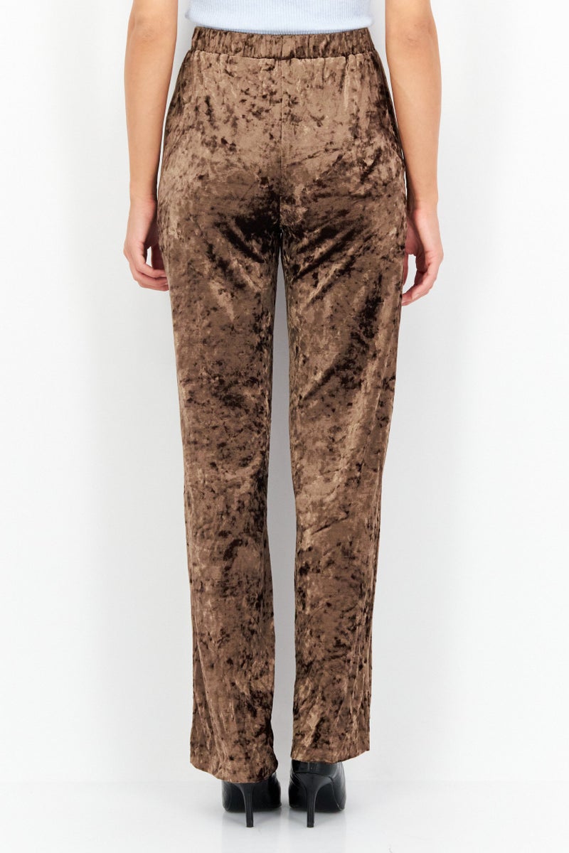 En Saison Women Regular Fit Velvet Side Pocket Pants, Brown - Image 3