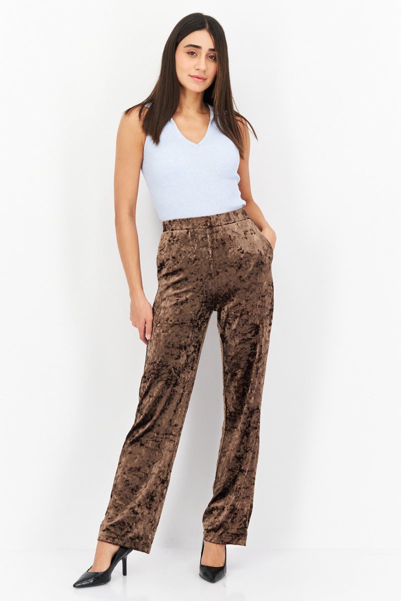 En Saison Women Regular Fit Velvet Side Pocket Pants, Brown - Image 2