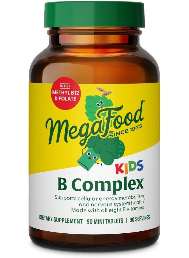 MegaFood مجموعة فيتامين ب للأطفال - مكمل فيتامين ب المركب، 8 فيتامينات ب - فيتامين ب6، فيتامين ب12، حمض الفوليك، البيوتين والمزيد، يدعم إنتاج الطاقة الخلوية، نباتي، خالي من الغلوتين - 90 قرص صغير - Image 1