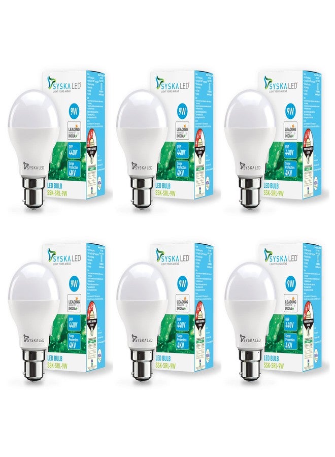 SYSKA Ssk-Srl-9W- Base B22D 9-Watt Led Bulb (Pack Of 6, Cool Day Light) - Image 1