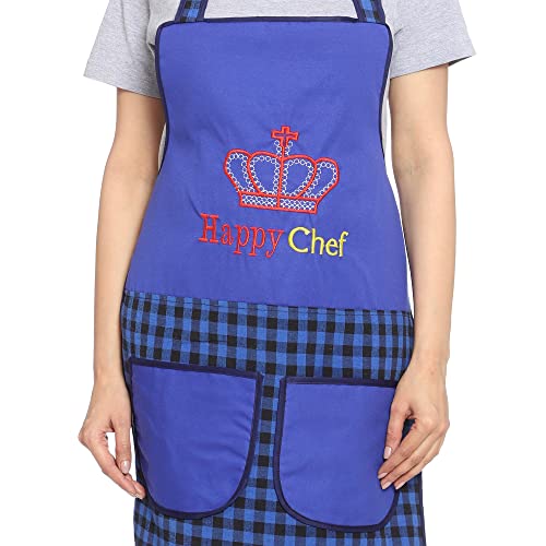 JMi Polyester Happy Chef Embroidered Apron for Women Kitchen Waterproof, Free Size, Double Pocket .Apron Bibs (Free, DARK BLUE, 2) - Image 2