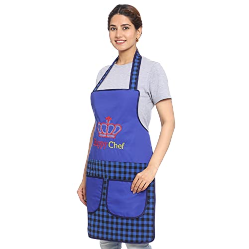 JMi Polyester Happy Chef Embroidered Apron for Women Kitchen Waterproof, Free Size, Double Pocket .Apron Bibs (Free, DARK BLUE, 2) - Image 5