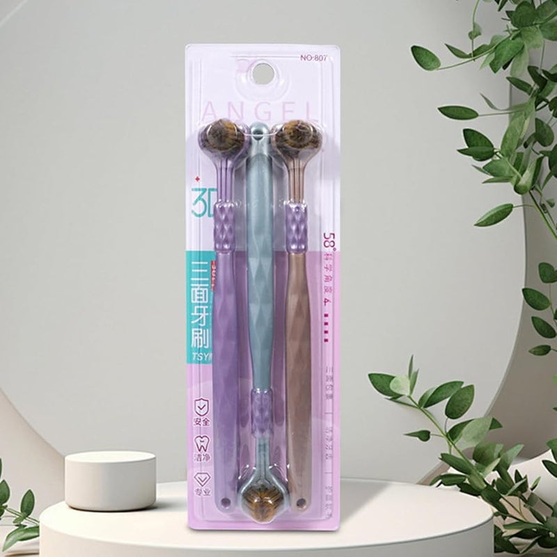 3pcs Triple Head Toothbrush For Adults Soft Bristles Full Mouth Coverage Ergonomic Handle For Braces Care And Travel - Image 4