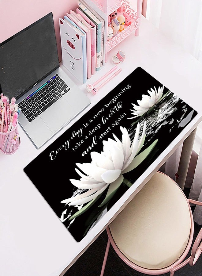 LB Black and White Floral Mouse Pad Plant Flower with Inspirational Quotes Large Mouse Pad for Desk Modern Aesthetic Desk Pad for Office and Home Non-Slip Rubber Base Mouse Mat 15.75L X 31.5W Inch - Image 5