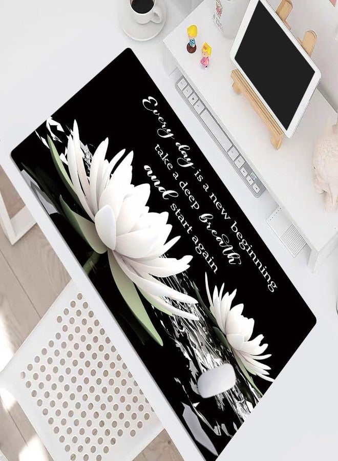 LB Black and White Floral Mouse Pad Plant Flower with Inspirational Quotes Large Mouse Pad for Desk Modern Aesthetic Desk Pad for Office and Home Non-Slip Rubber Base Mouse Mat 15.75L X 31.5W Inch - Image 4