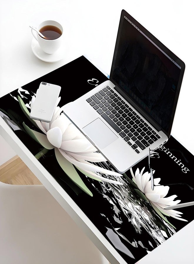 LB Black and White Floral Mouse Pad Plant Flower with Inspirational Quotes Large Mouse Pad for Desk Modern Aesthetic Desk Pad for Office and Home Non-Slip Rubber Base Mouse Mat 15.75L X 31.5W Inch - Image 3