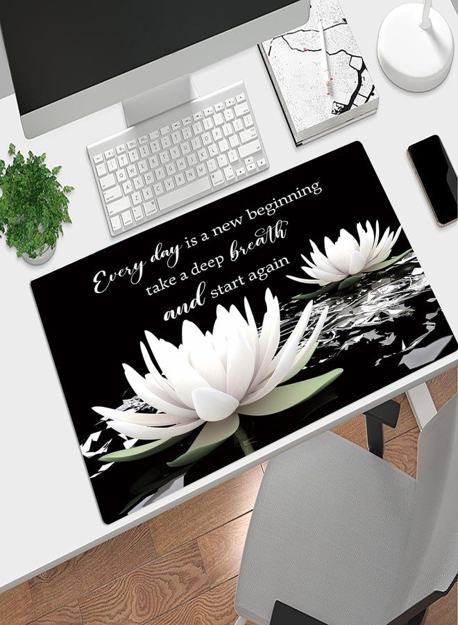 LB Black and White Floral Mouse Pad Plant Flower with Inspirational Quotes Large Mouse Pad for Desk Modern Aesthetic Desk Pad for Office and Home Non-Slip Rubber Base Mouse Mat 15.75L X 31.5W Inch - Image 2