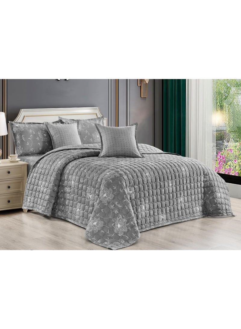 مون مفرش سرير نفر ونص مشجر مضغوط يتكون من 4 قطع مايكروفايبر مقاس اللحاف 210x170 سم - Image 1