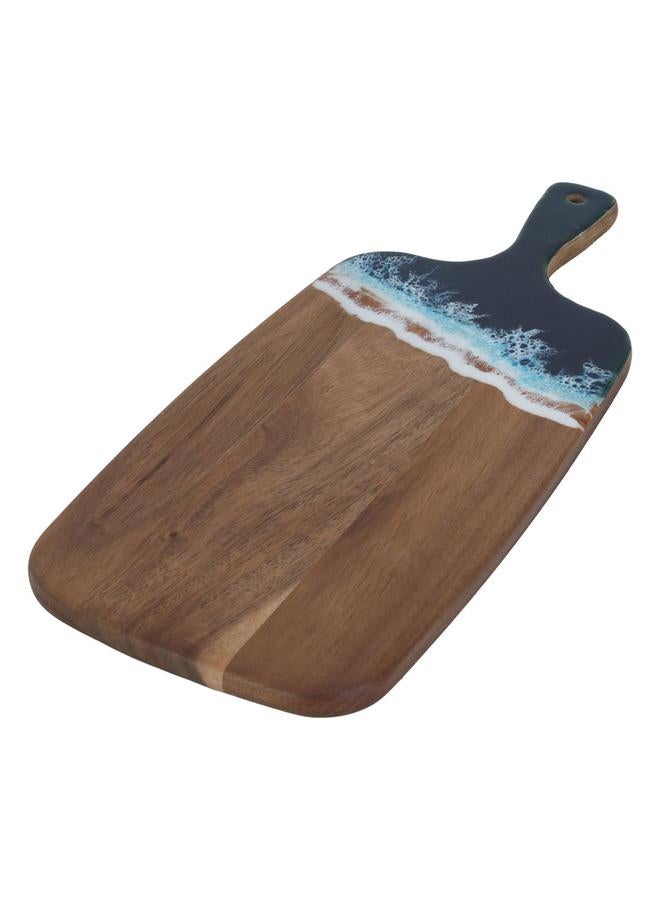 السيف  لوح تقديم الحلوى الخشبي 1.5 × 18 × 43.2 سم بمقبض مستطيل بنمط أمواج البحر، بني - Image 2