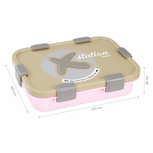 Nayasa X-Station Lunch Box | 750 ml | Stainless Steel Inner | Leakproof | Durable | Perfect for School Kids | 22.2 cm X 16.2 cm X 5.6 cm | Grey & Pink - Image 3