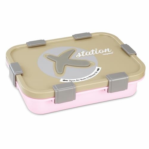 Nayasa X-Station Lunch Box | 750 ml | Stainless Steel Inner | Leakproof | Durable | Perfect for School Kids | 22.2 cm X 16.2 cm X 5.6 cm | Grey & Pink - Image 2