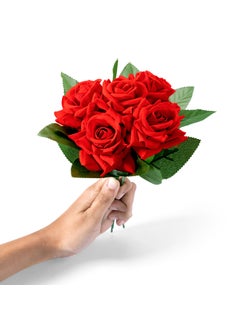 PEORA Peora Artificial Red Rose Flower Natural Look for Valentine's Day Birthday Anniversary or Home Decor (Pack of 5)  - Image 3
