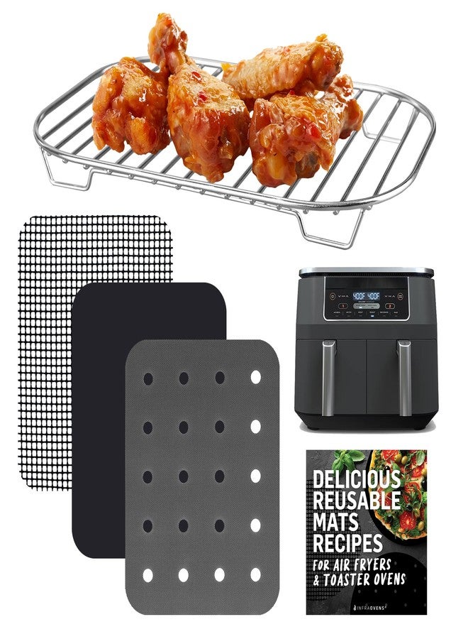 INFRAOVENS Accessories for Ninja Air Fryer 2 Basket 8 QT DZ201 & 10 QT DZ401, Reusable Sheets Liners and Rack for Foodi Dual Zone Double Airfryer, Kitchen Appliances Accessory Set with Recipe Book by INFRAOVENS - Image 1