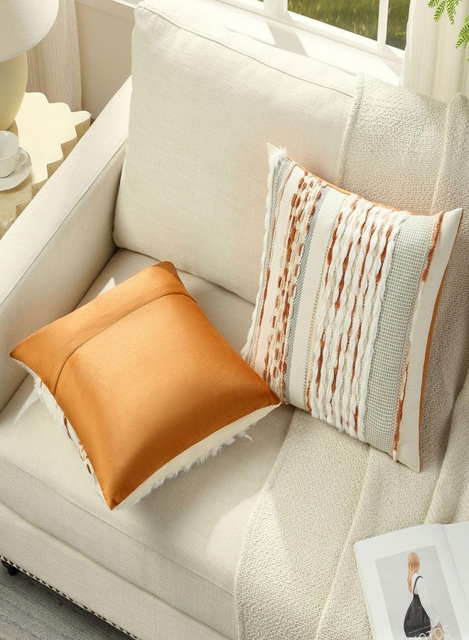 FUTEI Rust Beige Accent Throw Pillow Covers Set of 2, 18x18 Inch Plush Tufted Striped Textured Decorative Cushion Cases for Farmhouse Boho Couch Decor - Image 4