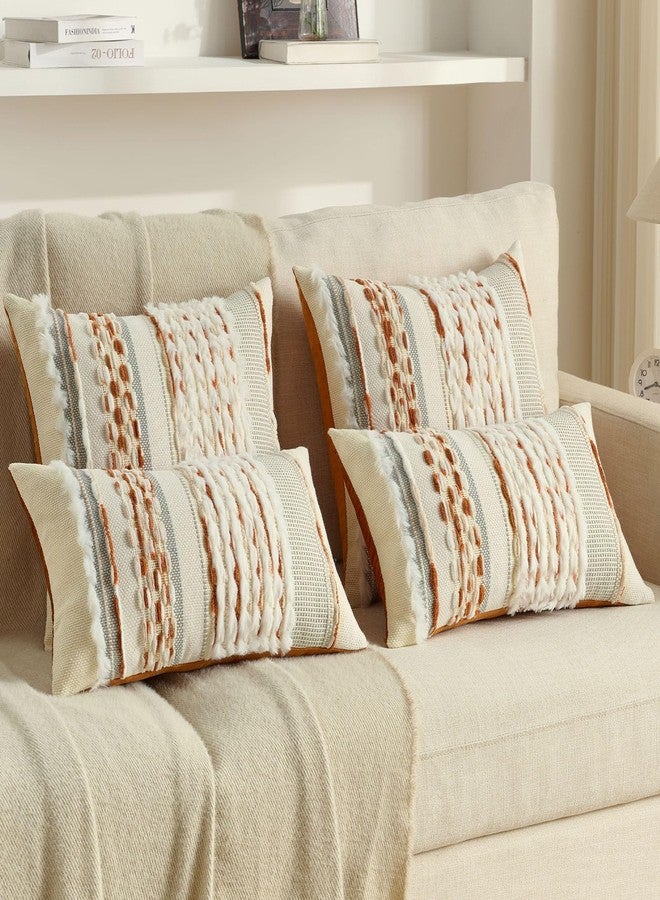 FUTEI Rust Beige Accent Throw Pillow Covers Set of 2, 18x18 Inch Plush Tufted Striped Textured Decorative Cushion Cases for Farmhouse Boho Couch Decor - Image 5