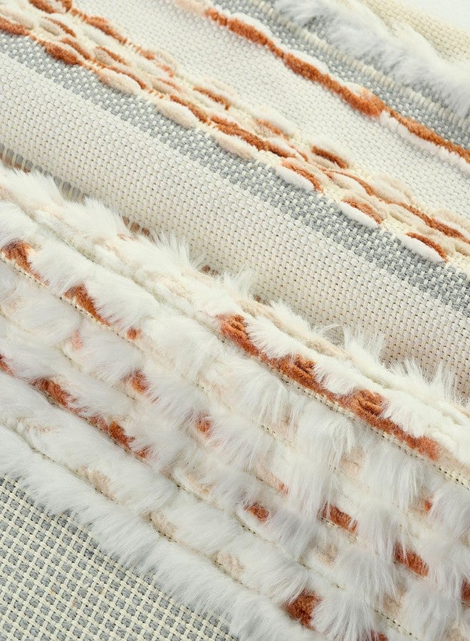 FUTEI Rust Beige Accent Throw Pillow Covers Set of 2, 18x18 Inch Plush Tufted Striped Textured Decorative Cushion Cases for Farmhouse Boho Couch Decor - Image 2