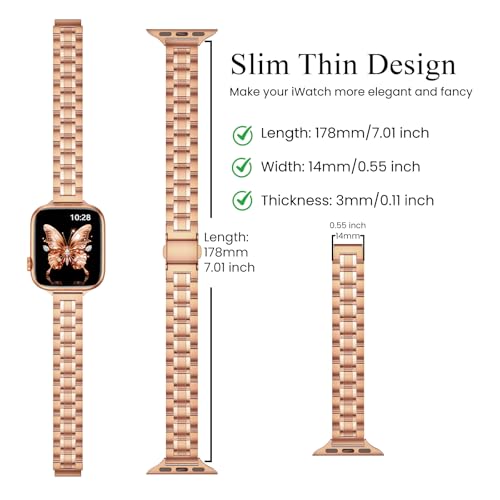 STIROLL Thin Replacement Band Compatible for Apple Watch 38mm 40mm 41mm 42mm(Series 11 10), Stainless Steel Metal Wristband Women Men for iWatch Ultra SE Series 9 8 7 6 5 4 3 2 1, Rose Gold - Image 3