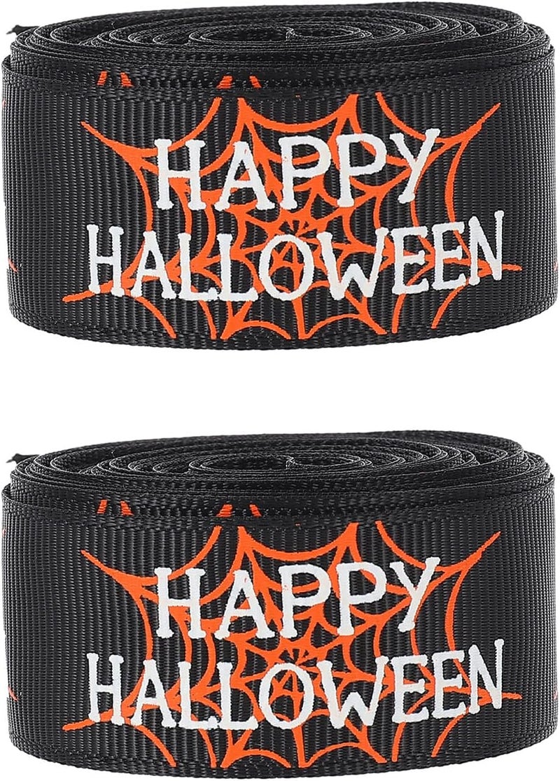 DIY Halloween Wrapping Ribbon 2 Rolls 22mm Wide Decorative Bow Making Ribbon for Party Wrapping and Craft Supplies - Image 1