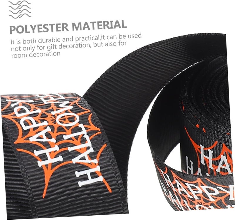 DIY Halloween Wrapping Ribbon 2 Rolls 22mm Wide Decorative Bow Making Ribbon for Party Wrapping and Craft Supplies - Image 3