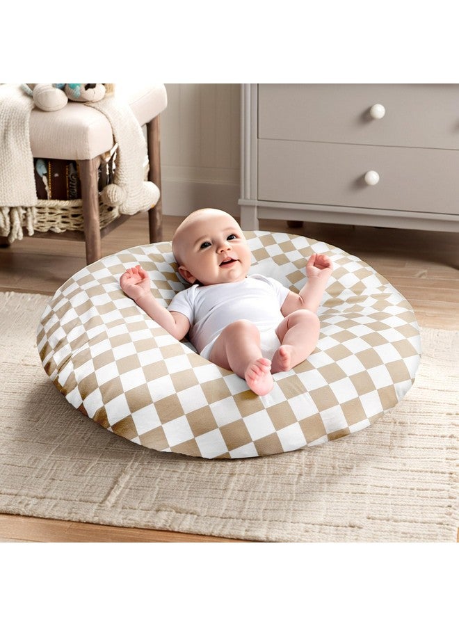 DILIMI DILIMI Newborn Lounger Cover Removable Cover Ultra Soft Comfortable Lounger Slipcover Removable Cover for Infant Lounger Pillow, Light Brown Checkerboard (Lounger Pillow Not Included)  - Image 4