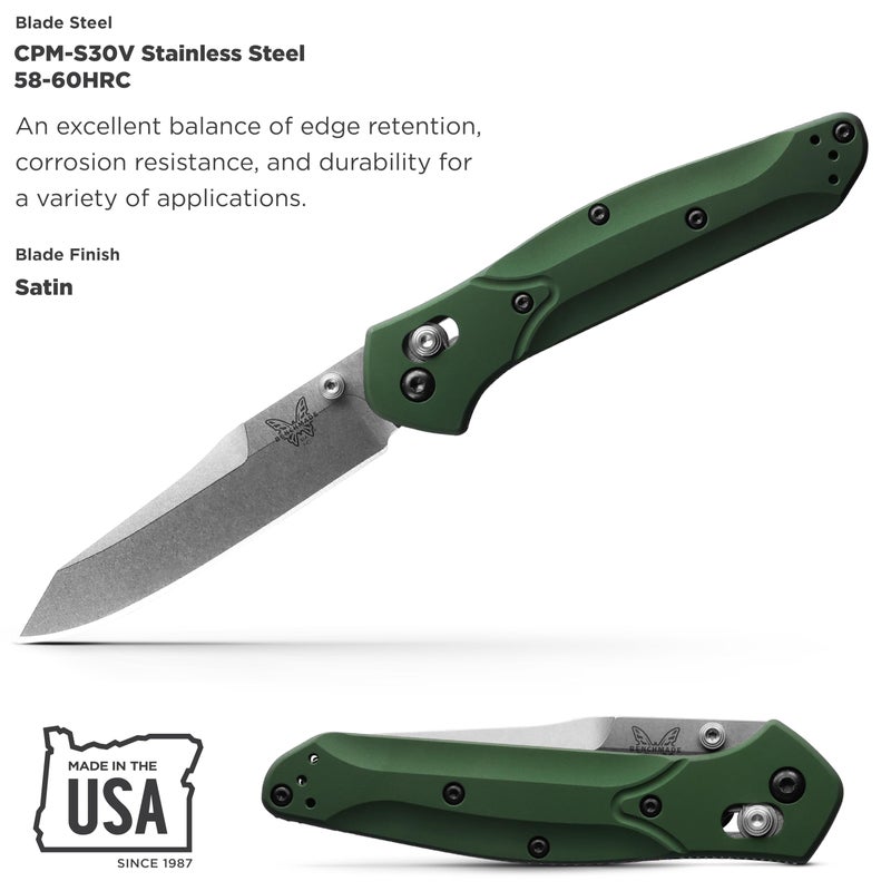 Benchmade بينش ميد - سكين أوزبورن 940 EDC بمقبض من الألمنيوم الأخضر 6061-T6 (940) - Image 3