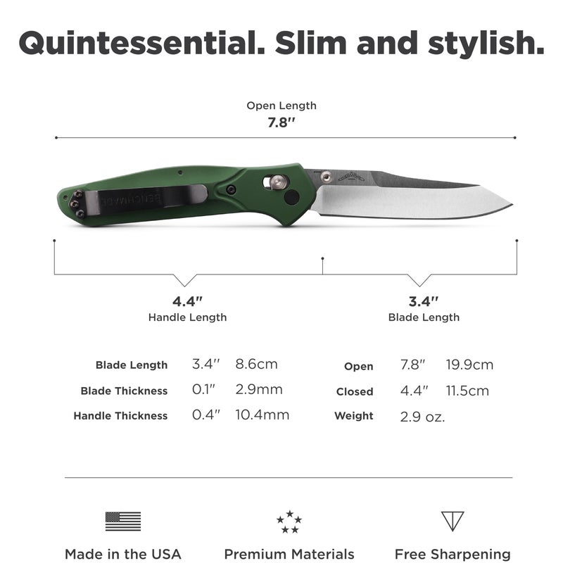 Benchmade بينش ميد - سكين أوزبورن 940 EDC بمقبض من الألمنيوم الأخضر 6061-T6 (940) - Image 4