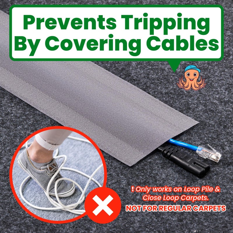 ECOHomes Carpet Cord Cover (Grey, 4 Inch x 10 FT) | Cord Covers for Carpet to Hide Floor Cables and Electric Wires, Low Profile Cord Hider for Extension Cords and Cable Management in Home and Office - Image 2
