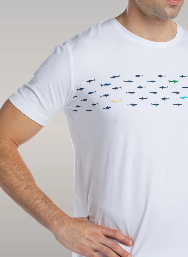 Just Nature White Little Sharks T-Shirt for Men | Best Price UAE