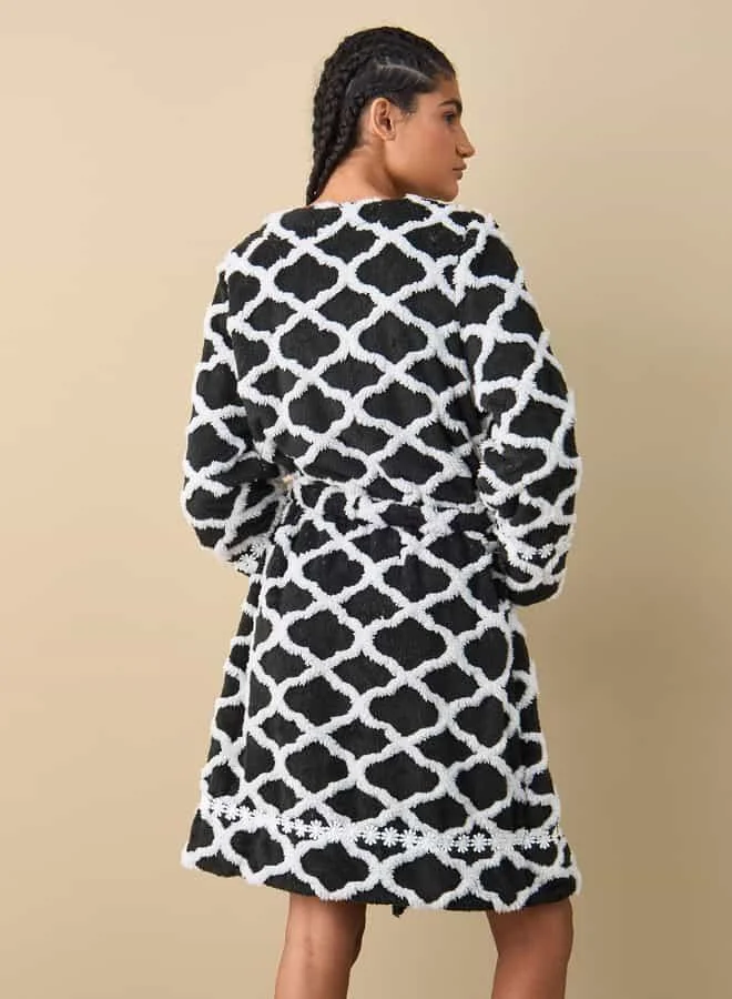 Splash FAV Textured Robe with Tie-Up Belt and Pockets