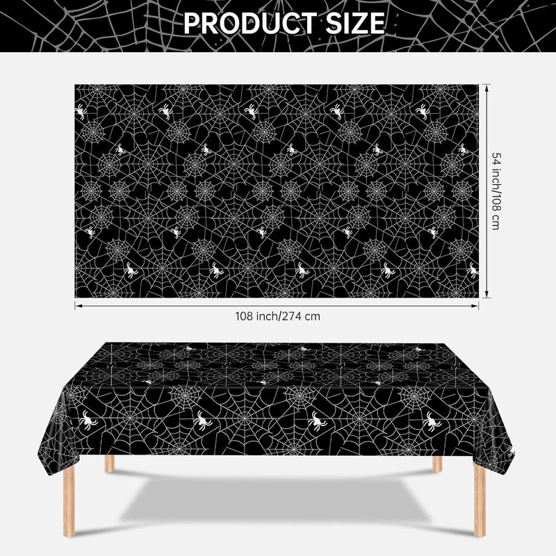 Litmitfu 2 Pcs Halloween Tablecloth - Plastic Halloweens Spider Webs Table Cloth, Black Disposable Rectangle Spiderweb Table Cover for Halloween Party Decorations Supplies Favors Tables Decor, 108 x 54 Inch - Image 3