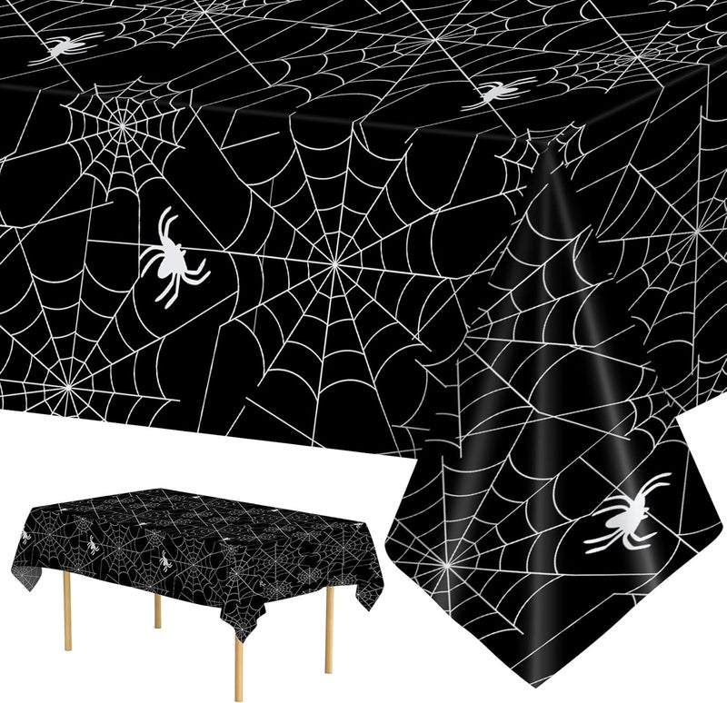 Litmitfu 2 Pcs Halloween Tablecloth - Plastic Halloweens Spider Webs Table Cloth, Black Disposable Rectangle Spiderweb Table Cover for Halloween Party Decorations Supplies Favors Tables Decor, 108 x 54 Inch - Image 1