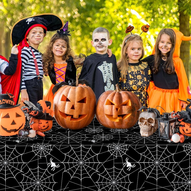 Litmitfu 2 Pcs Halloween Tablecloth - Plastic Halloweens Spider Webs Table Cloth, Black Disposable Rectangle Spiderweb Table Cover for Halloween Party Decorations Supplies Favors Tables Decor, 108 x 54 Inch - Image 2