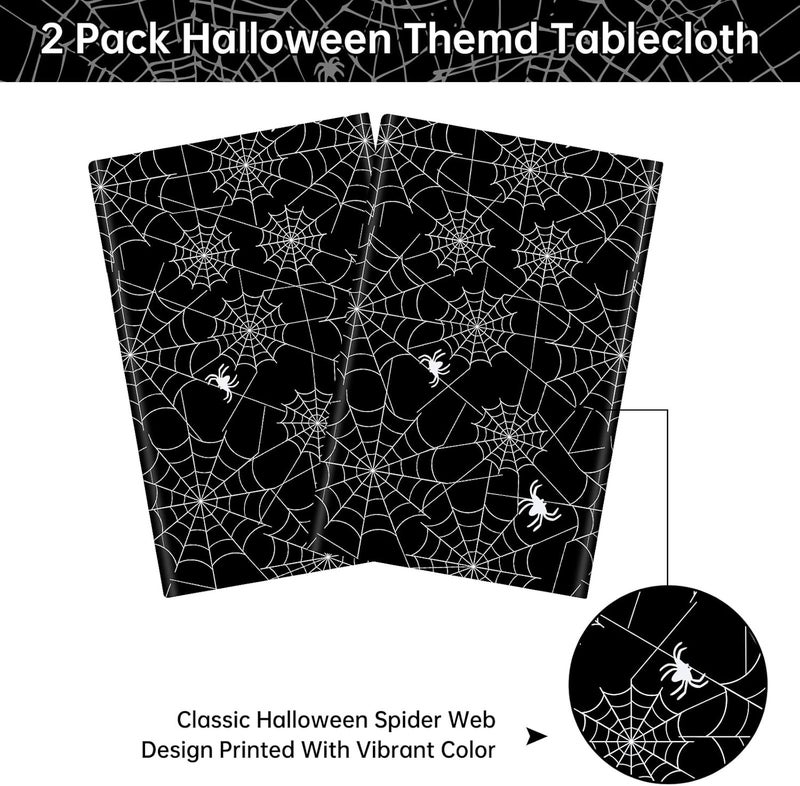 Litmitfu 2 Pcs Halloween Tablecloth - Plastic Halloweens Spider Webs Table Cloth, Black Disposable Rectangle Spiderweb Table Cover for Halloween Party Decorations Supplies Favors Tables Decor, 108 x 54 Inch - Image 4