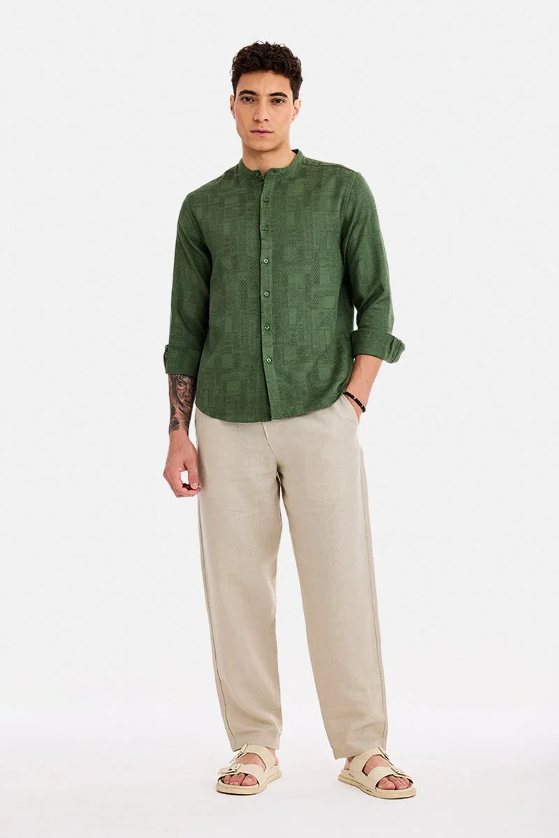 SNITCH Green Textured Long Sleeve Regular Fit Shirt