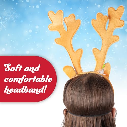 SCS Direct Christmas Holiday Reindeer Antlers Headband w Light Up Nose Costume Deer Rudolph Outfit for Adult Men Women, Kids Party Favor, Barcrawl, Cosplay, Seasonal Gift Exchange, One Size Hair Xmas Accessory - Image 5