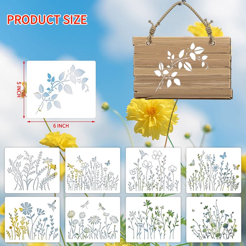 eageus 16 Pieces Wildflower Stencils for Painting, Reusable Small Spring Wild Flower Stencils Wall Stencils, DIY Small Drawing Template Stencil for Painting on Wood Wall Canvas Home Decor(5x6Inch) - Image 2