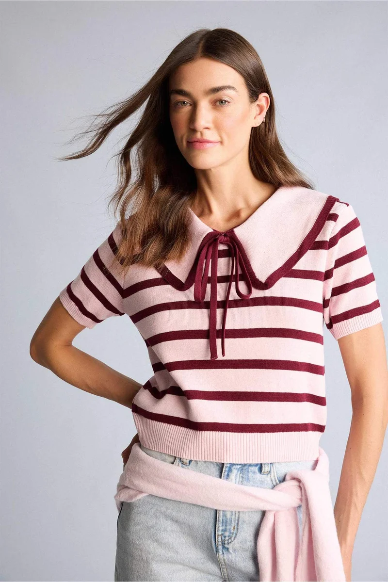 Defacto Crop Top Big Neck Pullover