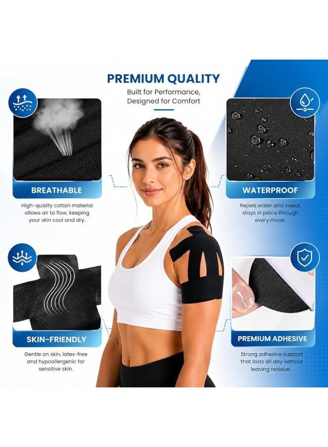 Wonder Care Athletic Kinesiology Tape, 10 Pieces, Black, Waterproof Sports Muscle Support, Pain Relief and Joint Support, Latex-Free,Kinesio-Tape for Sports Injury,for Shoulder, Wings, Arms, Ankle K Taping - Image 2