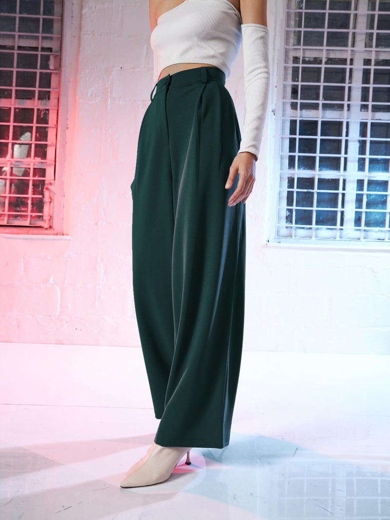 SASSAFRAS Emerald Green Korean Pleated Loose Fit Pants - Image 3