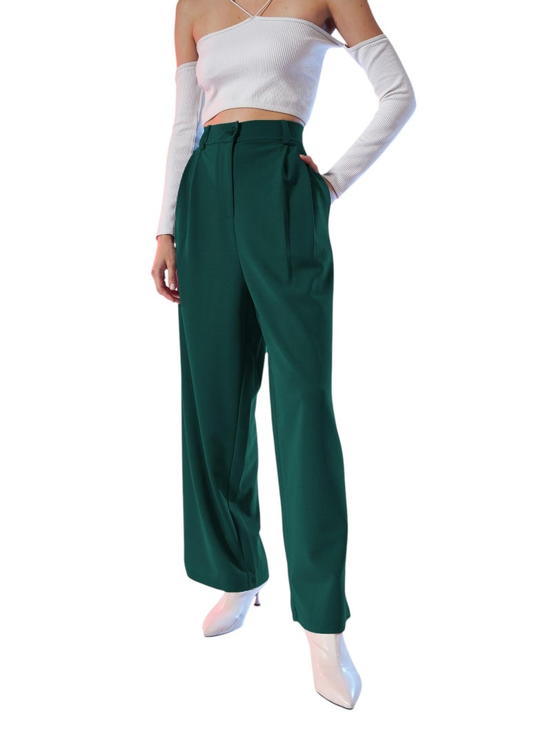 SASSAFRAS Emerald Green Korean Pleated Loose Fit Pants - Image 1