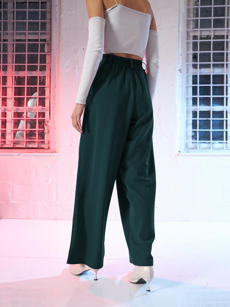 SASSAFRAS Emerald Green Korean Pleated Loose Fit Pants - Image 5