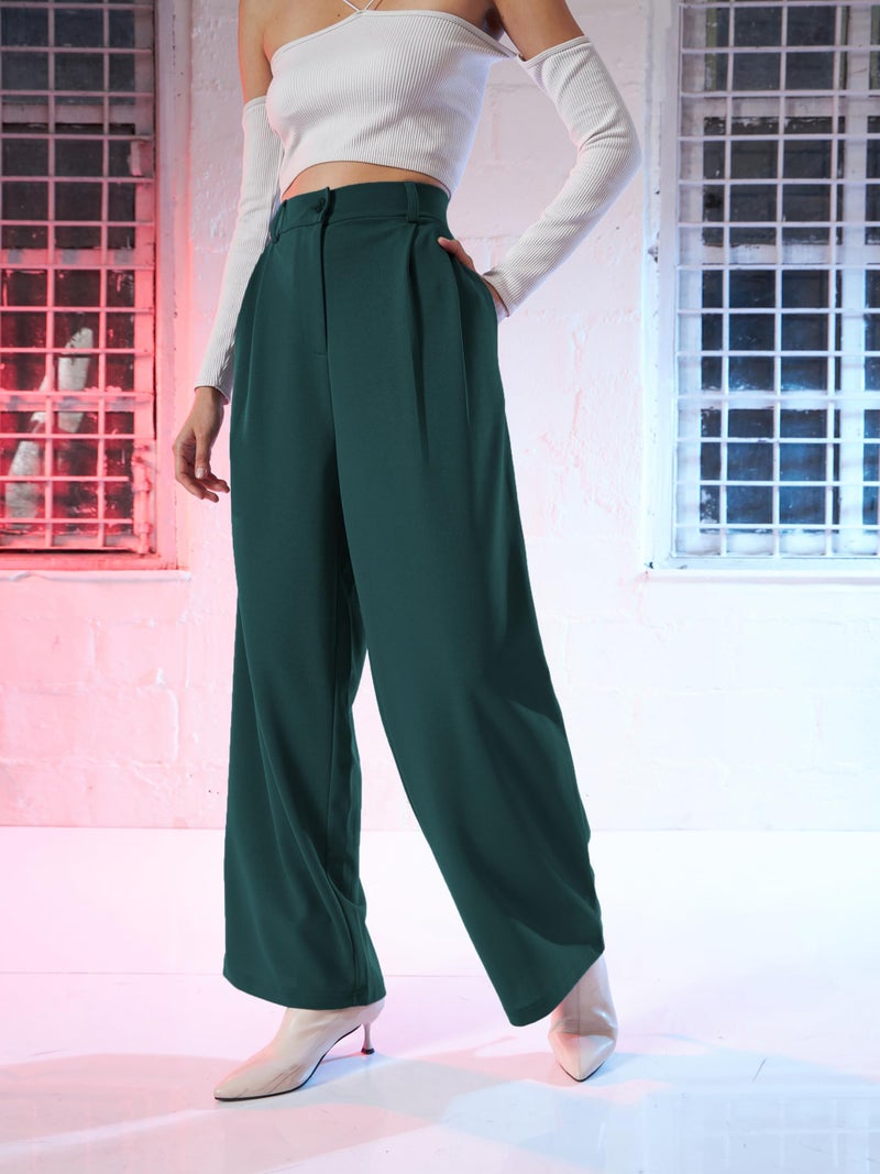 SASSAFRAS Emerald Green Korean Pleated Loose Fit Pants - Image 2