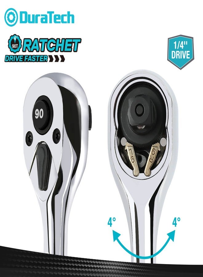 DURATECH 1/4-Inch Drive Ratchet, 90-Tooth Quick-release Ratchet Wrench, Reversible, Chrome Alloy Made, Full Polished, Stocking Stuffers for Men Gifts for Men Gifts for Women gifts for dad - Image 3