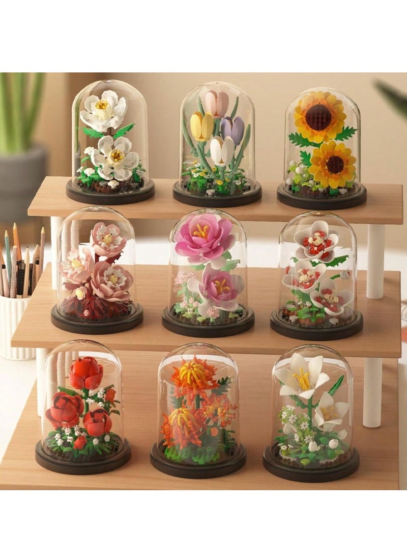 Everlasting Flower Building Block Arrangements - DIY Miniature Floral Models, Including Lily, Jasmine, Tulip, Rose, and Hibiscus, Perfect for Home Decoration, Creative Gift Ideas for Birthdays, Vale  - Image 2