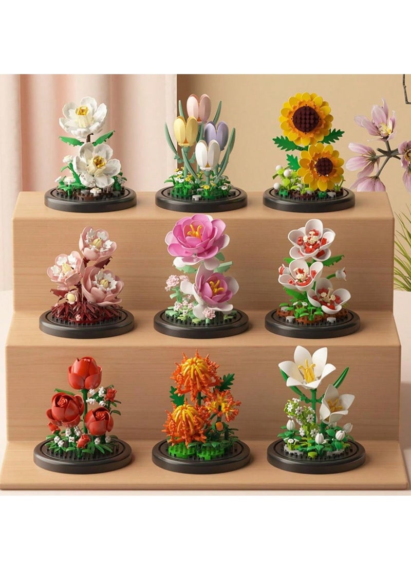 Everlasting Flower Building Block Arrangements - DIY Miniature Floral Models, Including Lily, Jasmine, Tulip, Rose, and Hibiscus, Perfect for Home Decoration, Creative Gift Ideas for Birthdays, Vale  - Image 3