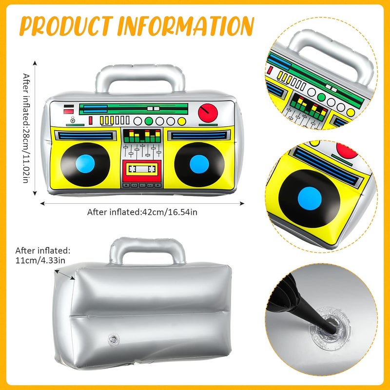Leitee 5Piece PVC 80s 90s Party Set Inflatable Microphones Boombox Mobile Phone Glasses  Disco Birthday Decorations for Teenagers - Image 3