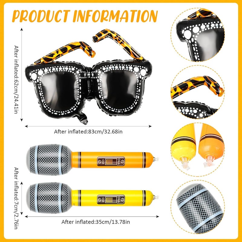 Leitee 5Piece PVC 80s 90s Party Set Inflatable Microphones Boombox Mobile Phone Glasses  Disco Birthday Decorations for Teenagers - Image 2