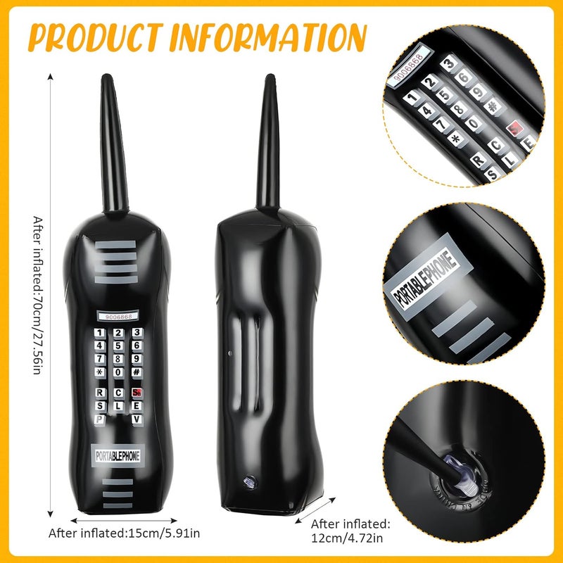 Leitee 5Piece PVC 80s 90s Party Set Inflatable Microphones Boombox Mobile Phone Glasses  Disco Birthday Decorations for Teenagers - Image 4