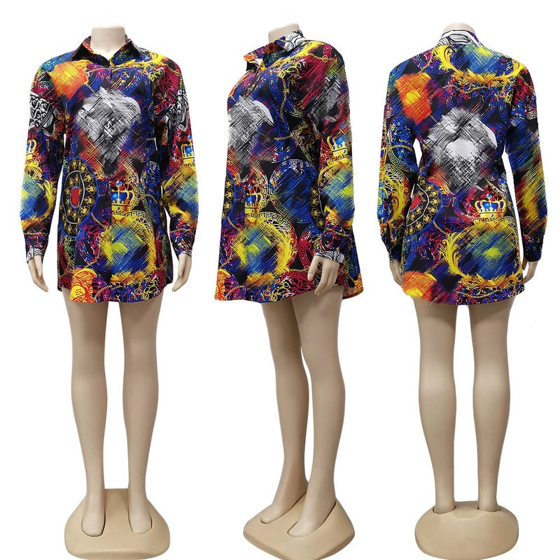 [Special-Price-Promotion-Sale] J2272 European and American Cross-border Womens Casual Loose Long Sleeve Shirts Spot Colorful